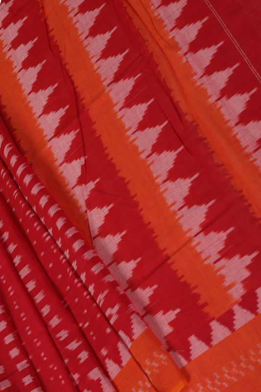 Dahlia pink square weave pattern Pochampally cotton ikat Saree
