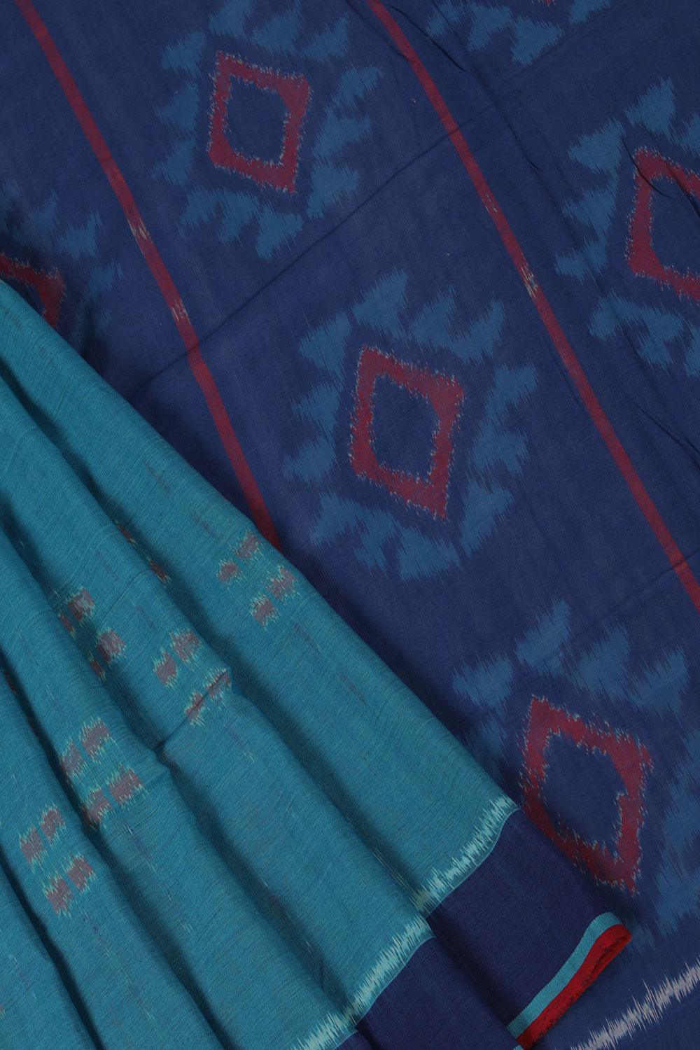 Slate blue brick pattern Pochampally cotton ikat Saree