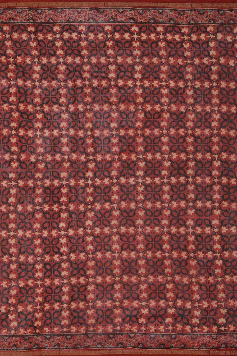 Rust coloured Ajrakh handblockprinted chanderi  saree