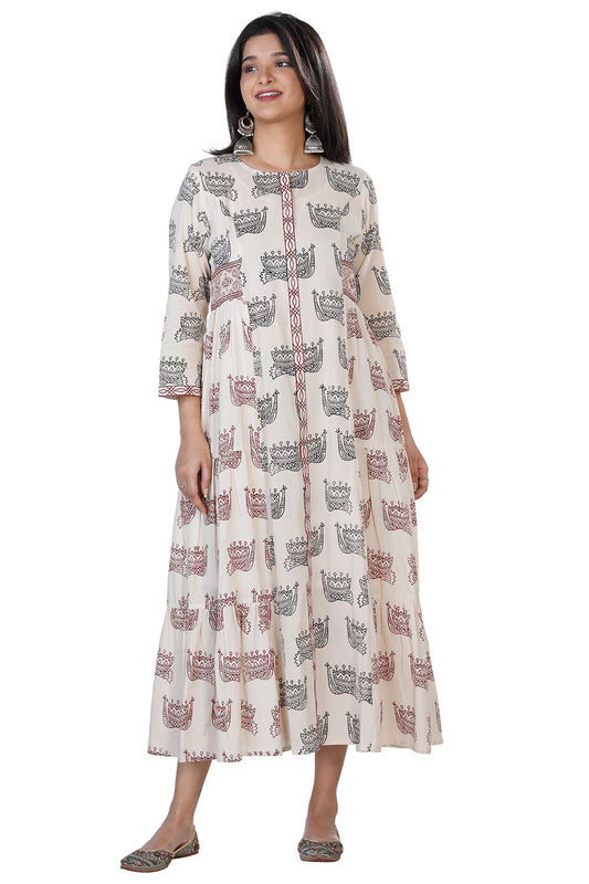 Bagh hand block printed pure cotton gathered dress