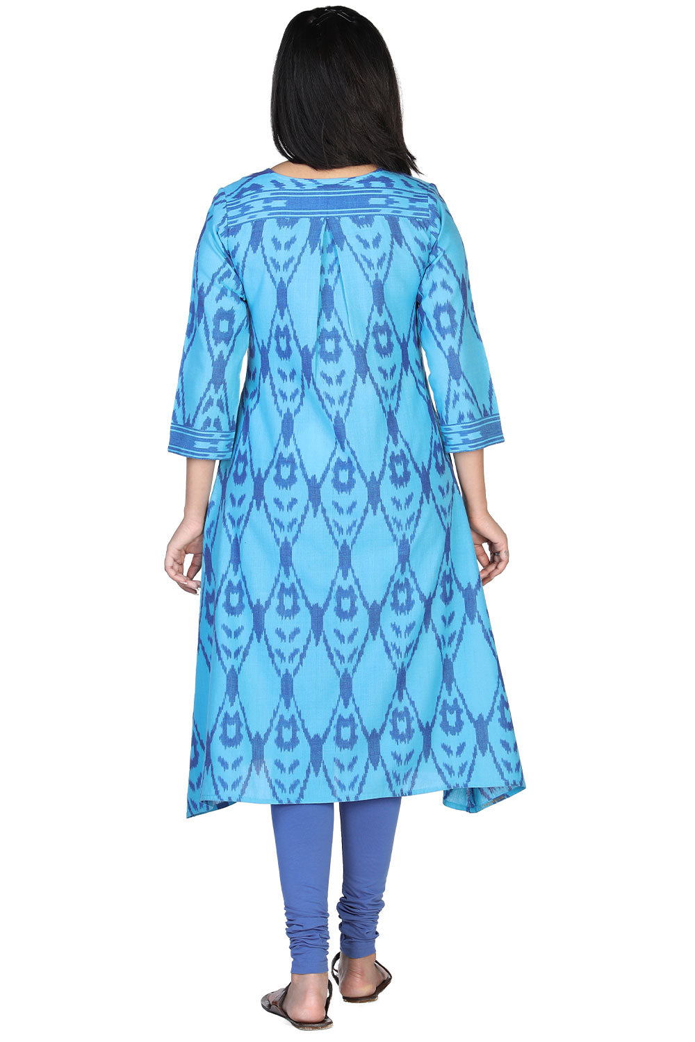 Turquoise blue cotton ikkat kurti