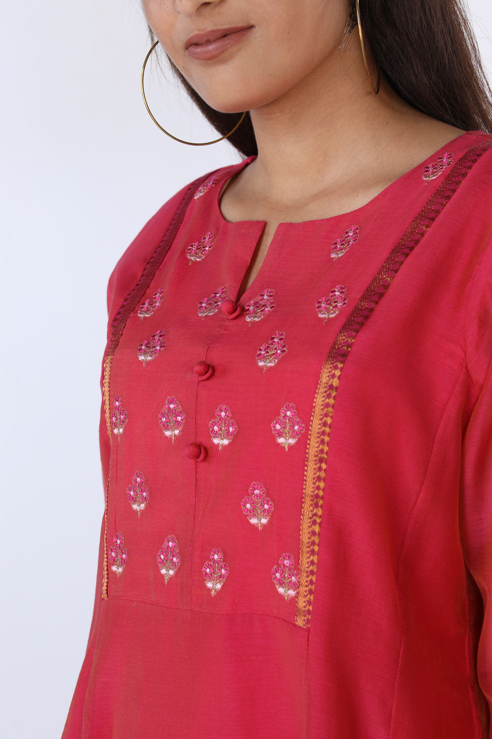 Embroidered straight fit festive chanderi kurta.