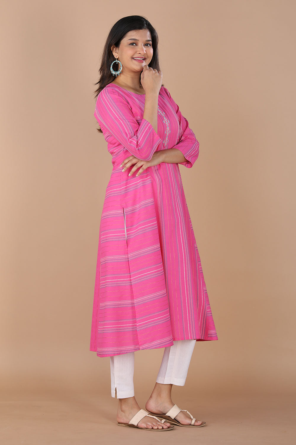 Buy VIMBALI Cotton Striped/Lining Design Kurti for Girls and Women