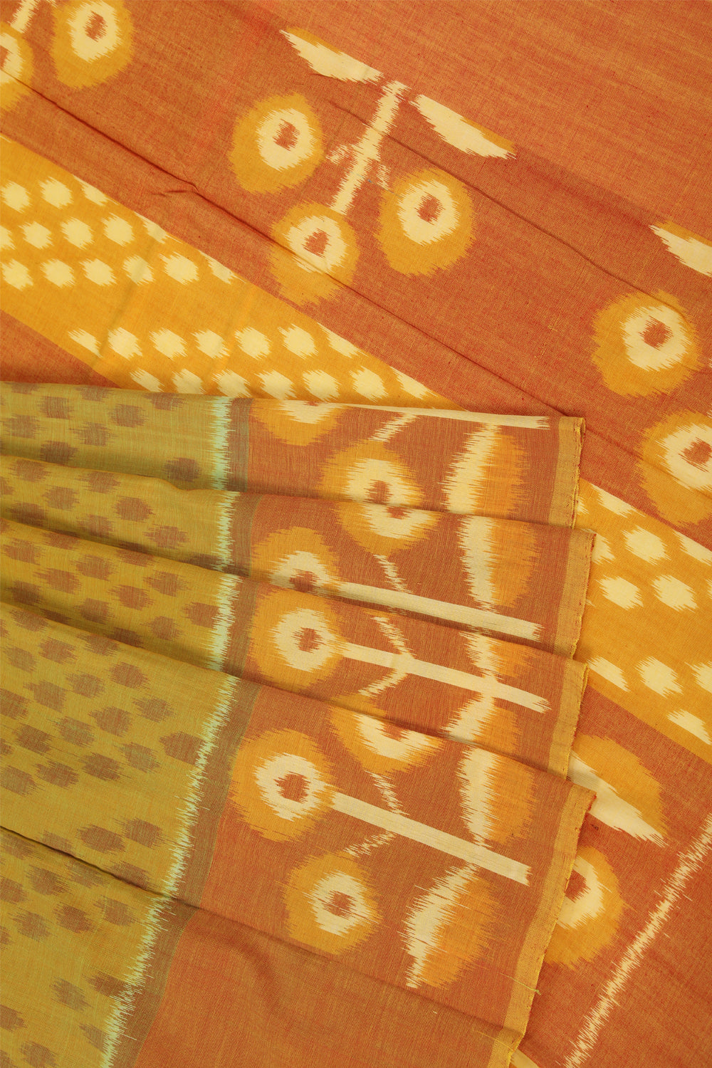 Olive green red zigzag pattern Pochampally cotton ikat Saree