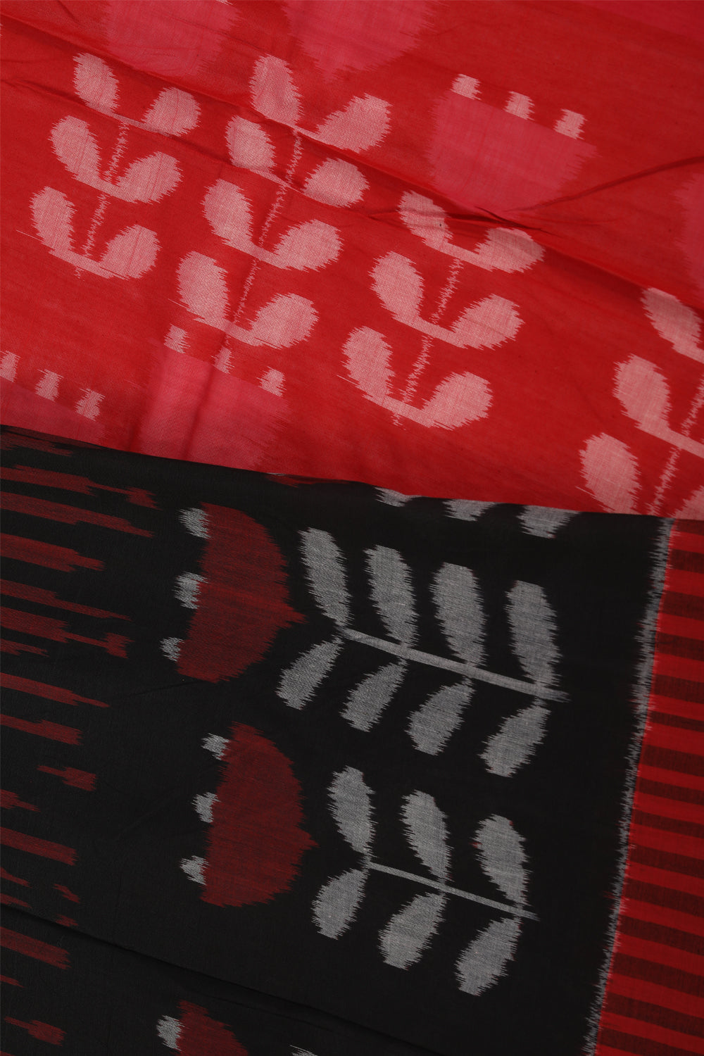 Coal black red stripes pattern Pochampally cotton ikat Saree